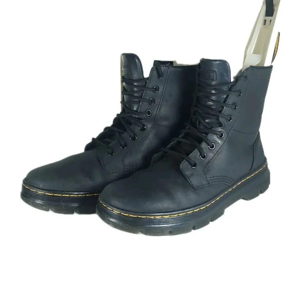 Dr. Martens Combs US M8/L9 Black Leather 8 Eyelets Lace-Up Ankle Combat Boots